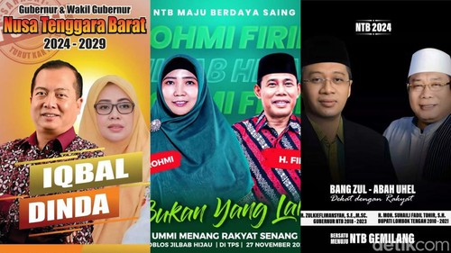 Kolase foto tiga pasangan calon Pilgub NTB 2024 (dari kiri) Iqbal-Dinda, Rohmi-Firin, Zul-Uhel.