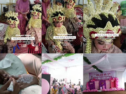 Acara ulang tahun anak yang dirias seperti pengantin, memakai sanggul hingga roncean melati di Sumenep, Jawa Timur mendadak viral di TikTok. Acara ulang tahun anak yang dirias seperti pengantin, memakai sanggul hingga roncean melati di Sumenep, Jawa Timur mendadak viral di TikTok.