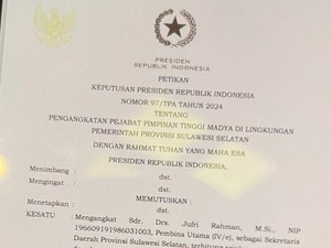 Beredar Surat Jokowi Tunjuk Jufri Rahman Jadi Sekda Sulsel, Ini Kata Pemprov