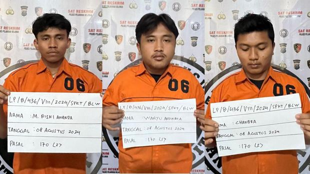Tampang ketiga pelaku penembakan remaja di Belawan. (Dok. Polres Pelabuhan Belawan)