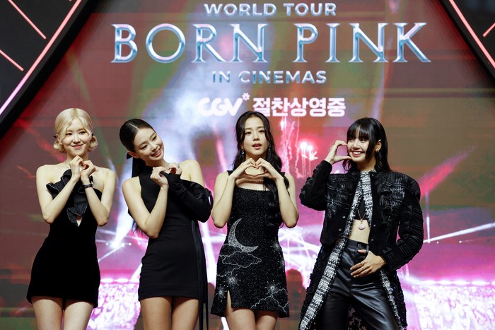 BLACKPINK Lisa, Rose, Jisoo and Jennie from the K-pop girl group BLACKPINK pose at the premiere of their world tour film Born Pink, marking the groups eighth anniversary, in Seoul, South Korea, August 9, 2024. REUTERS/Kim Soo-hyeon