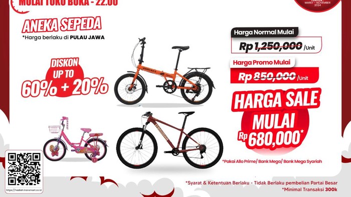 Diskon Jumbo! Beli Sepeda di Transmart Full Day Sale Mulai Rp 600 Ribuan