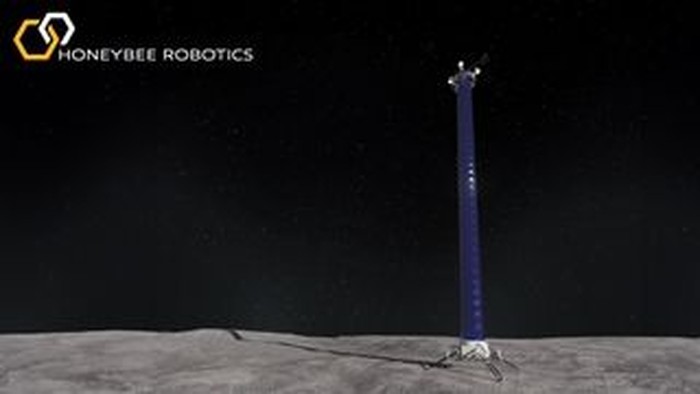Gambaran seniman tentang menara LUNARSABER yang didirikan di bulan.