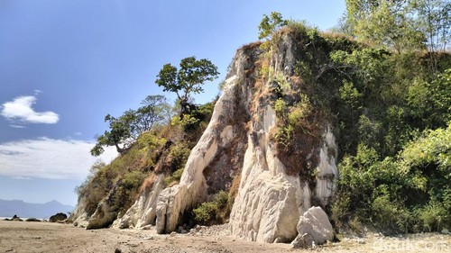 Pantai Panmuti di Kelurahan Noelbaki, Kecamatan Kupang Tengah, Kabupaten Kupang, NTT. Pantai ini menawarkan daya tarik berupa tebing batu putih yang menjulang tinggi. (Anastasya Berek/detikBali)