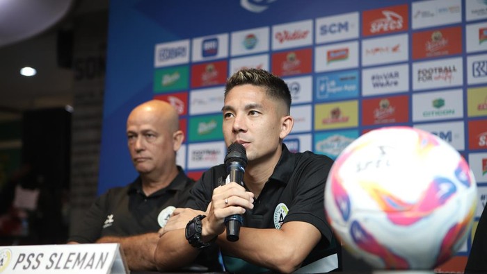 Kapten PSS Sleman, Kim Jeffrey Kurniawan saat jumpa pers jelang lawan Persebaya, Sabtu (10/8/2024).