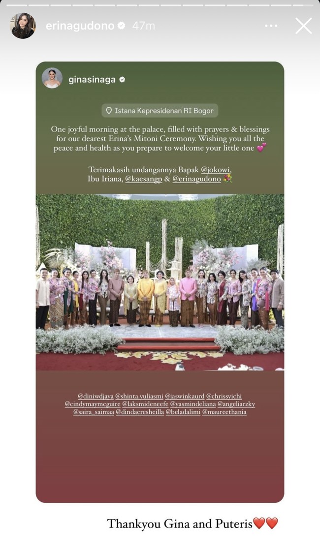 Dari foto yang dibagikan juga terlihat Erina dan Kaesang yang berganti pakaian mengenakan kebaya kuning. Penampilannya pun tak kalah menawan dari sebelumnya. Foto: Instagram/@erinagudono