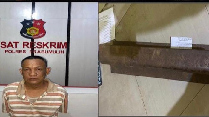Pelaku Agus (43) yang melakukan pencurian rel kereta api di Prabumulih.