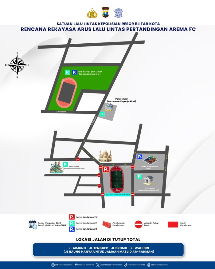 Denah penutupan jalan Stadion Soepriadi Kota Blitar.