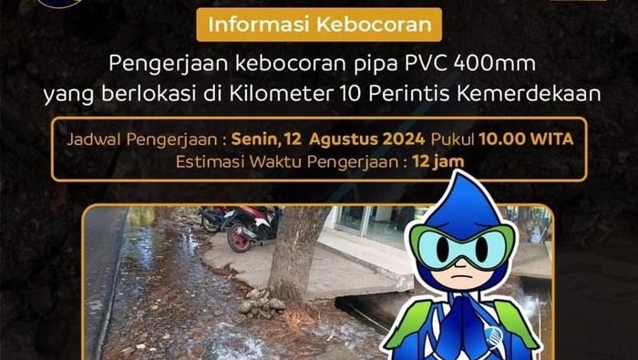 Informasi pipa bocor PDAM Makassar.