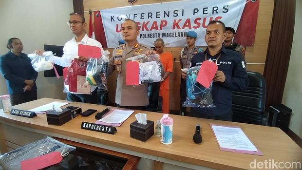 Polresta Magelang jumpa pers kasus pengurus ponpes cabuli santri, Senin (12/8/2024).