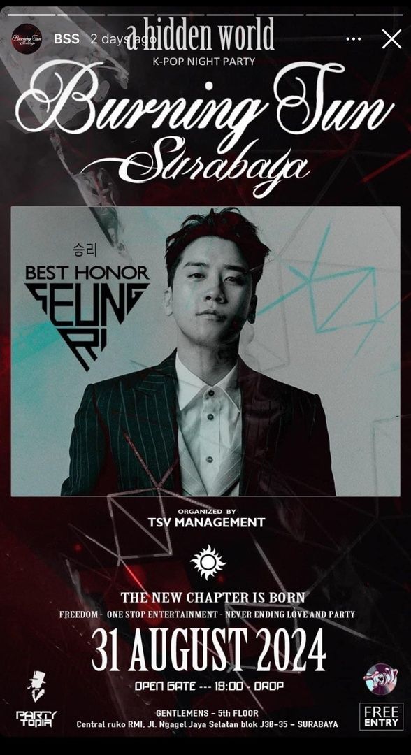 Seungri eks BIGBANG Bantah Hadiri Acara Burning Sun Surabaya di Indonesia