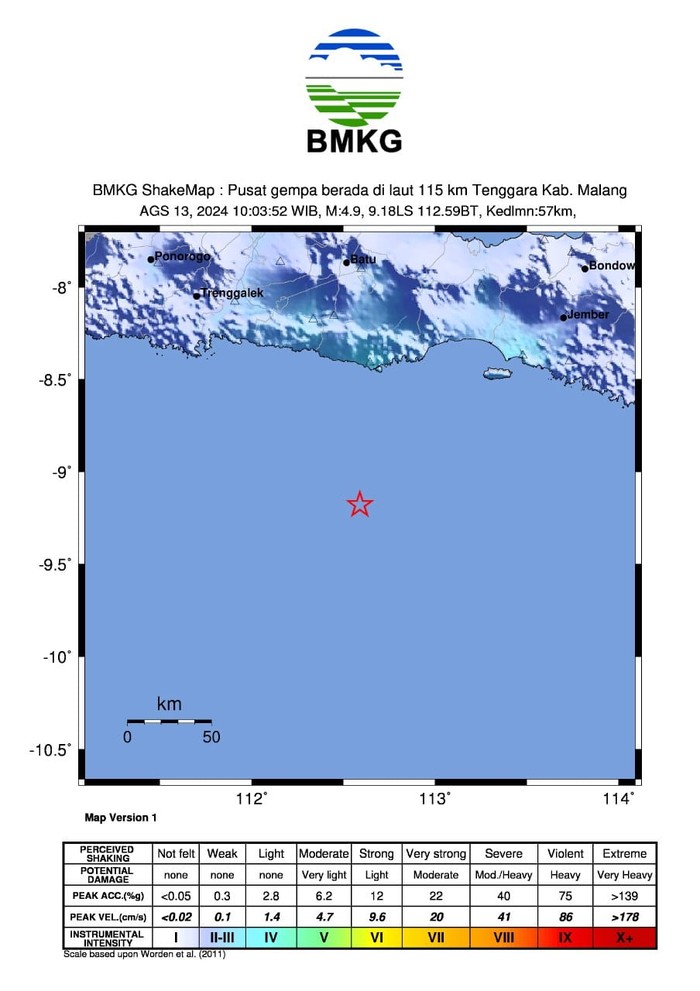 Gempa M 4,9 Malang