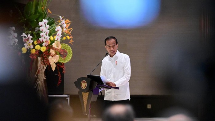 Jokowi memberikan arahan di depan kepala daerah di IKN.