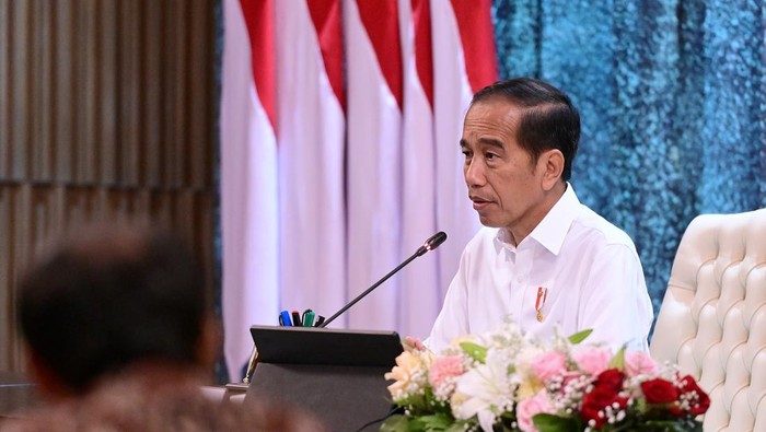 Jokowi saat memberikan arahan ke kepala daerah di IKN.