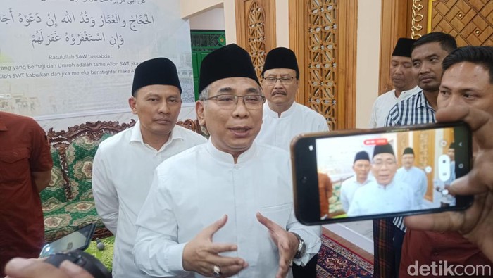 Ketum PBNU KH Yahya Cholil Staquf saat menyampaikan tanggapan soal permintaan kiai NU benai PKB.