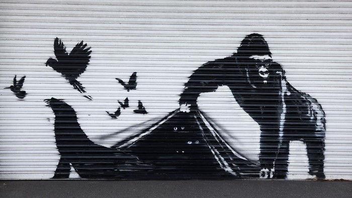 A view of the new Banksy artwork at the London Zoo, in London, Britain, August 13, 2024. REUTERS/Hollie Adams