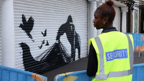 A view of the new Banksy artwork at the London Zoo, in London, Britain, August 13, 2024. REUTERS/Hollie Adams