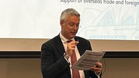 Crispin Conroy AM, Direktur Kantor Departemen Luar Negeri dan Perdagangan NSW, mewakili Menteri Penny Wong menyampaikan Keynote Speech dari Australia. Indonesia dan Australia terhubung bukan hanya karena geografi, tapi juga karena pilihan. Kami (Australia dan Indonesia) tidak dapat dan tidak akan memiliki wilayah yang kami perlukan tanpa Indonesia yang kuat dan sejahtera, kata Menteri Penny Wong, dalam pidato Menteri Luar Negeri Australia yang disampaikan oleh Crispin Conroy. (Foto: Doc. PPI Australia)