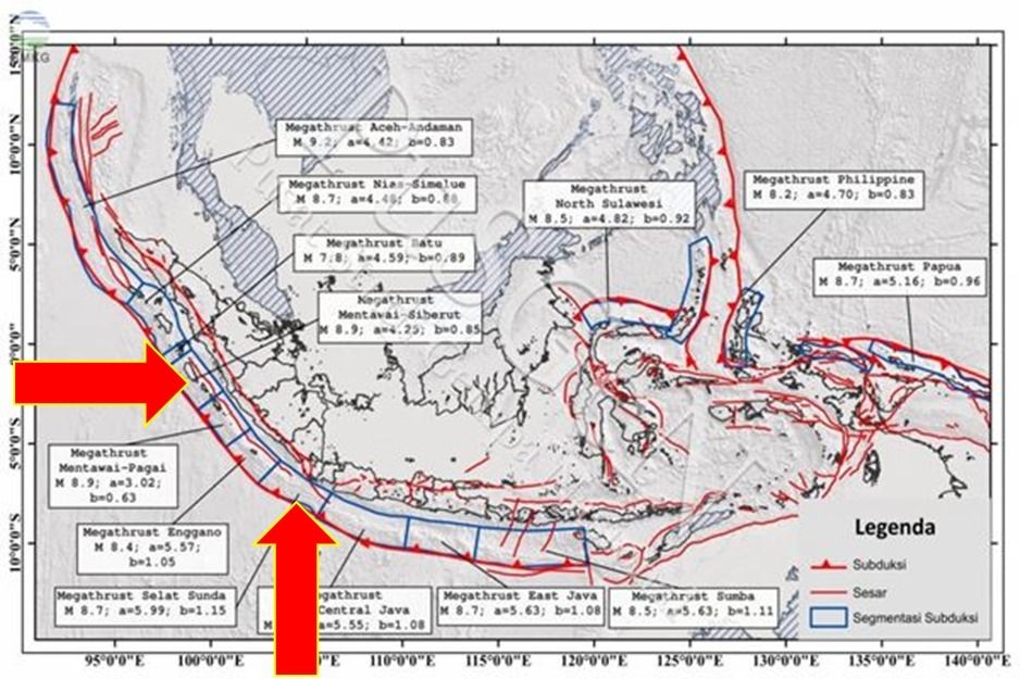 Peta Megathrust Ancam RI. (Dok. BMKG)