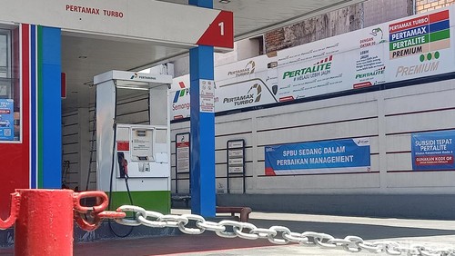 Suasana di SPBU 54.80153 Jalan Pulau Komodo, Denpasar, Bali, tampak lengang, Rabu (14/8/2024)