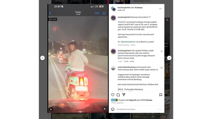 Tangkapan layar video viral koboi jalanan di Bandung
