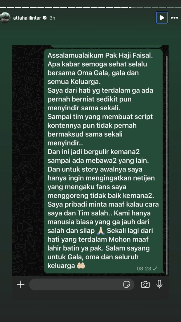 Atta Halilintar Hubungi Ayah Fuji, Minta Maaf soal Konten Jangan Ya Dek