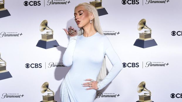 Christina Aguilera poses in the press room during the 66th annual Grammy Awards on Sunday, Feb. 4, 2024, in Los Angeles. (Photo by Richard Shotwell/Invision/AP)