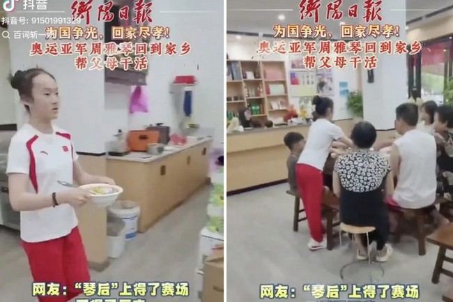 Membawa pulang kesuksesan dan ketenaran tidak membuat gadis 18 tahun tersebut jadi besar kepala. Sebuah video yang viral memperlihatkan bahwa setelah kembali ke China, Zhou Yaqin bahkan masih mau menjadi pelayan di restoran orang tuanya. Foto: Dok. Douyin