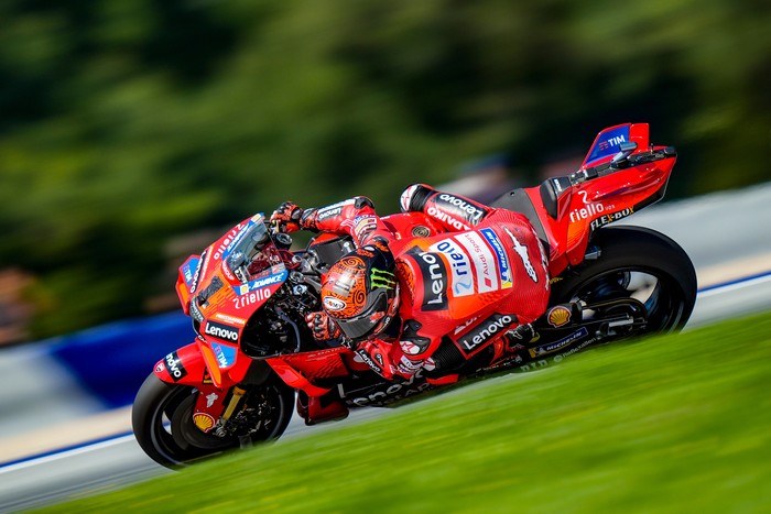 SPIELBERG, AUSTRIA - AUGUST 16: Francesco Bagnaia of Italy and Ducati Lenovo Team during the MotoGp of Austria - Free Practice at Red Bull Ring on August 16, 2024 in Spielberg, Austria. (Photo by Josef Bollwein/SEPA.Media /Getty Images)