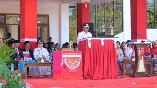 Bupati Manggarai Barat Edistasius Endi pada peringatan HUT Kemerdekaan ke-79 RI di Labuan Bajo, Sabtu (17/8/2024. (Foto: Dok. Diskominfo Manggarai Barat)
