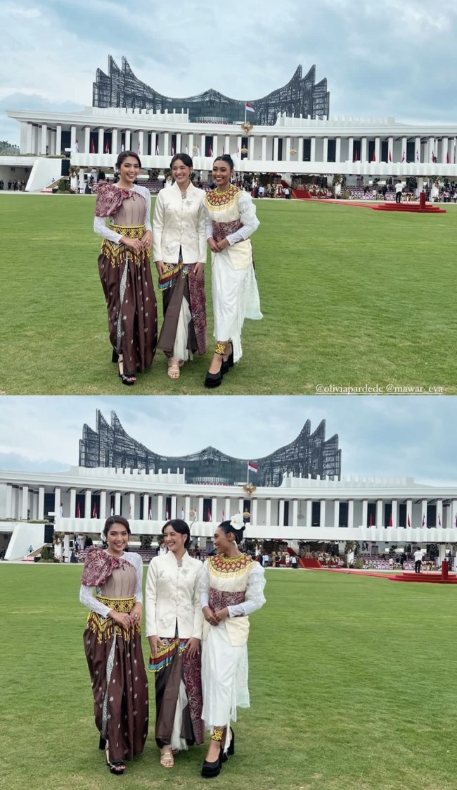 Sedangkan penyanyi jebolan Indonesian Idol lainnya, Olivia Pardede tampak mengenakan gaun panjang berwarna putih, dengan detail bustier dan paduan kain berwarna coklat. Foto: Instagram