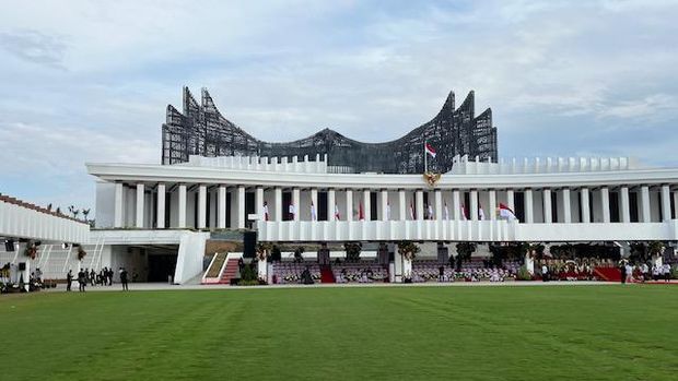 Istana Negara IKN jelang upacara HUT ke-79 RI