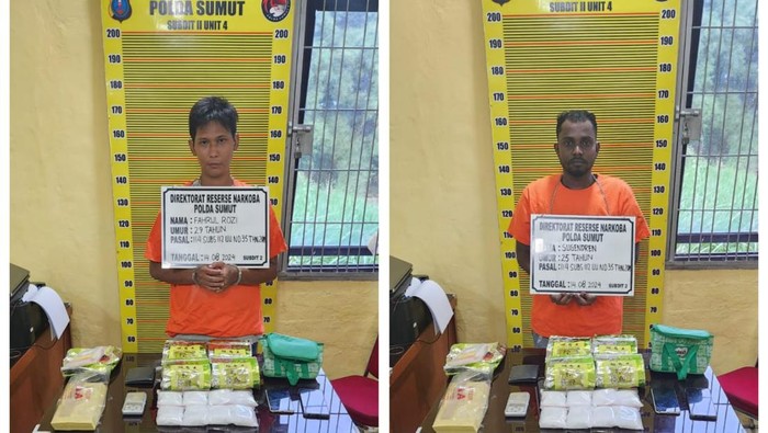 Seorang mahasiswa Sugendren (kanan) dan rekannya ditangkap karena kepemilikan sabu seberat 4,8 Kg. (dok. Polda Sumut)