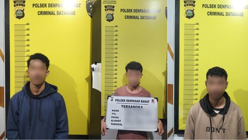 AYM, PPN, dan BAA, tiga pembunuh anjing di belakang toko Fresh Mart, Jalan Gunung Soputan, Desa Pemecutan Kelod, Denpasar, Jumat (16/8/2024) ditangkap polisi. (Dok. Polresta Denpasar)