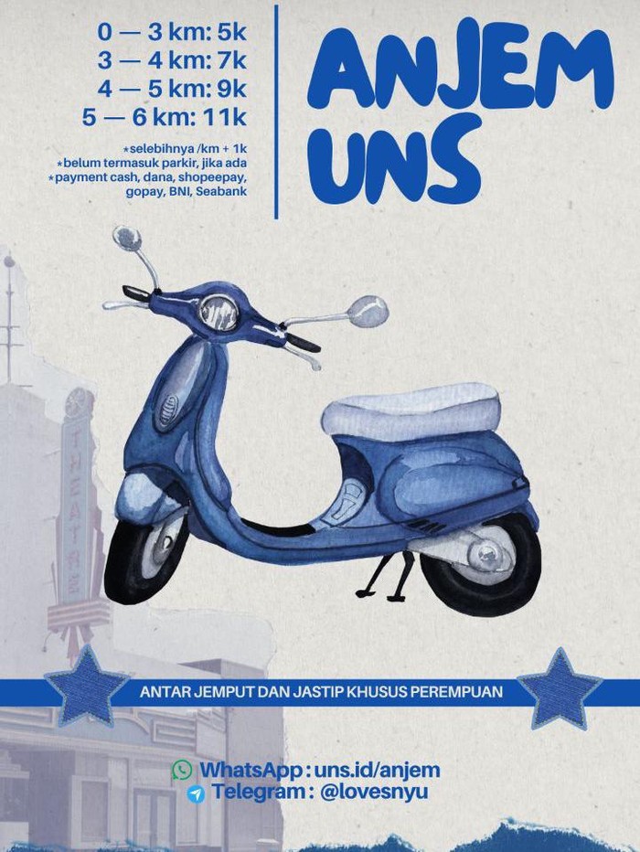 Poster jasa antar jemput yang merebak di kalangan mahasiswa UNS. Foto diunggah Minggu (18/8/2024).