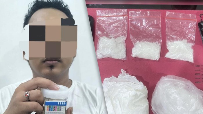 Tampang pelaku dan barang bukti sabu-sabu.