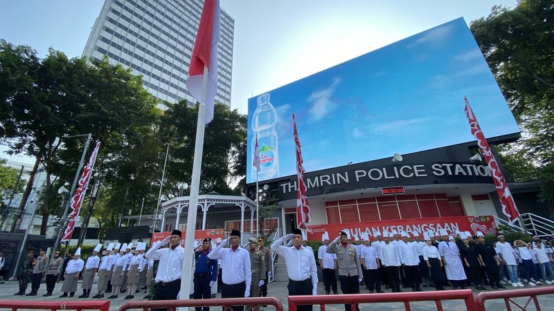 Upacara bendera di area CFD Bundaran HI (Devi/detikcom)