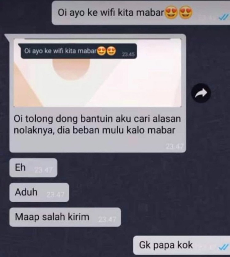 Deretan Chat Salah Kirim, Bikin Ikutan Malu Bacanya Kalau mau kirim pesan, jangan lupa dicek lagi sebelum pencet tombol kirim. Nanti jadinya kayak begini.