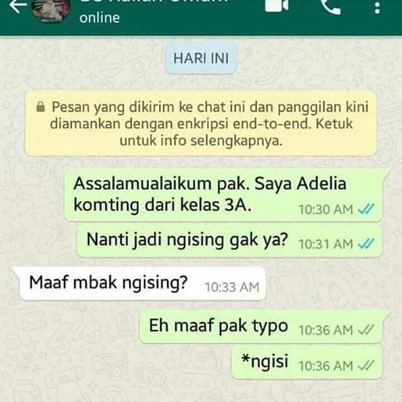 Kalau mau kirim pesan, jangan lupa dicek lagi sebelum pencet tombol kirim. Nanti jadinya kayak begini.