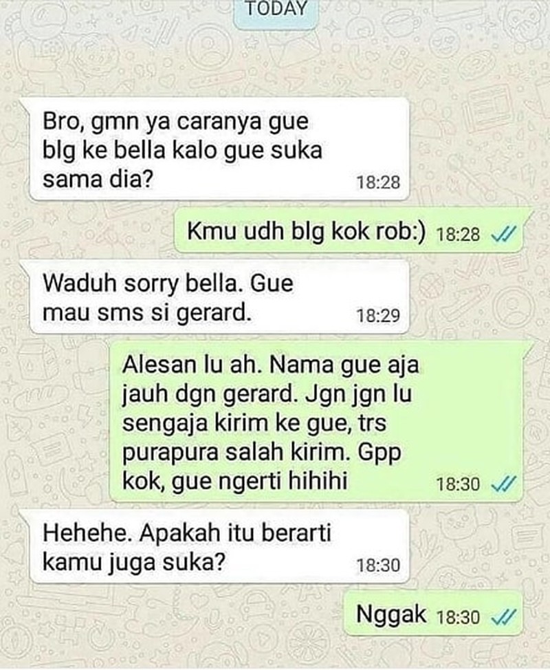 Kalau mau kirim pesan, jangan lupa dicek lagi sebelum pencet tombol kirim. Nanti jadinya kayak begini.