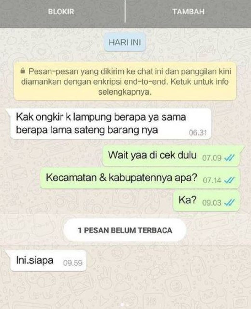Kalau mau kirim pesan, jangan lupa dicek lagi sebelum pencet tombol kirim. Nanti jadinya kayak begini.