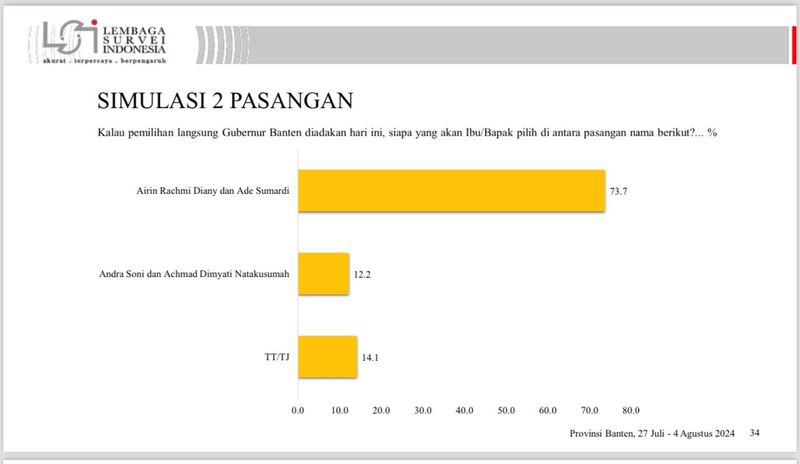 Survei LSI: Elektabilitas Airin Capai 77,3%, Unggul dari Andra Soni