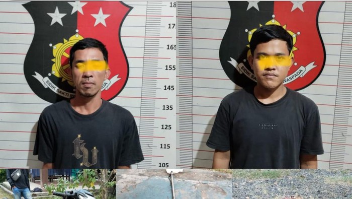 Tampang 2 pelaku dan 10 tandan buah sawit saat diamankan polisi