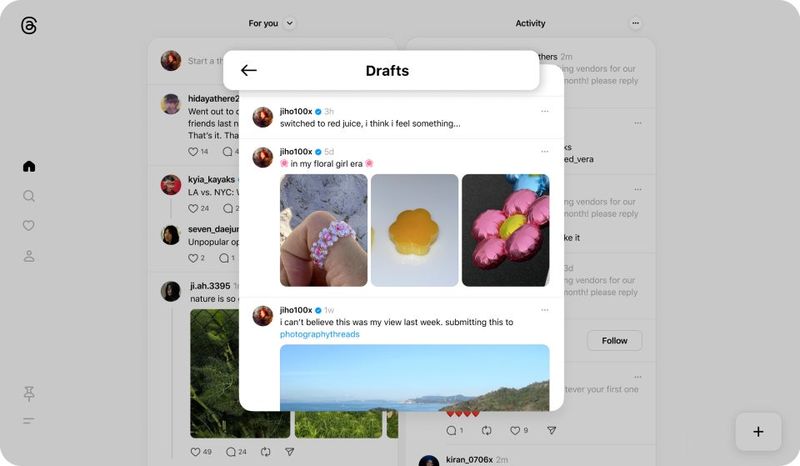 Fitur draft postingan di Threads