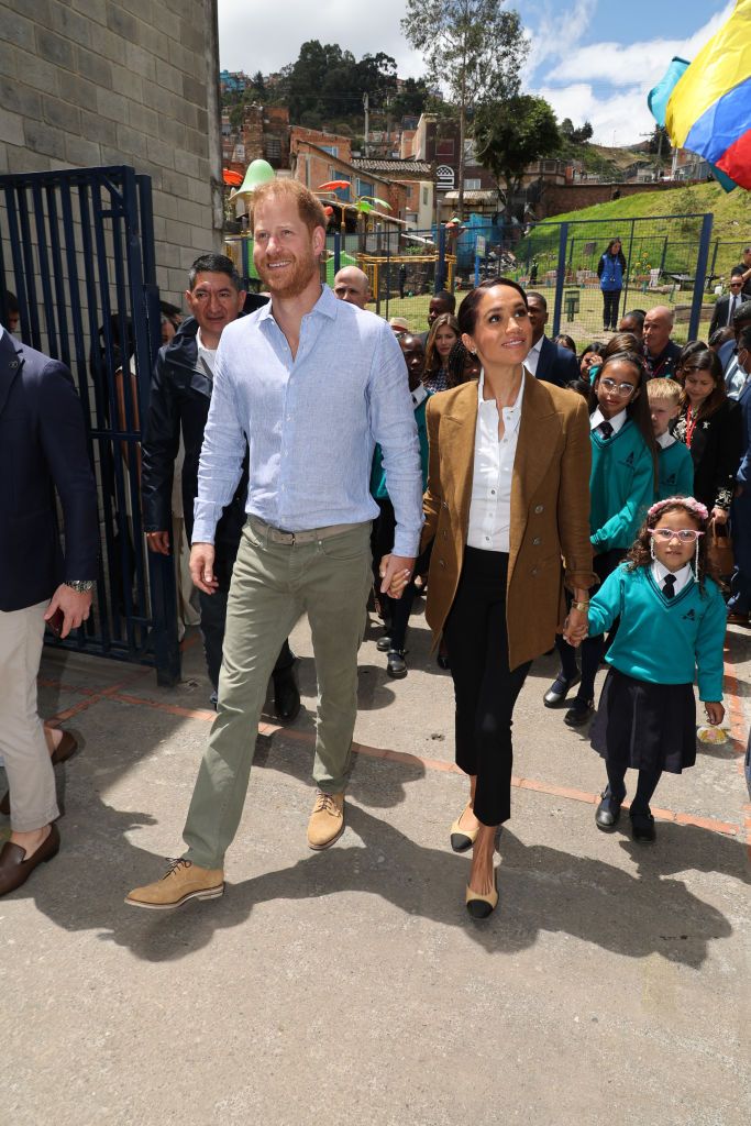 BOGOTA, COLOMBIA - AUGUST 16: Meghan, Duchess of Sussex visits Colegio La Giralda school during The Duke and Duchess of Sussex Colombia Visit on August 16, 2024 in Bogota, Colombia.  (Photo by Eric Charbonneau/Archewell Foundation via Getty Images)