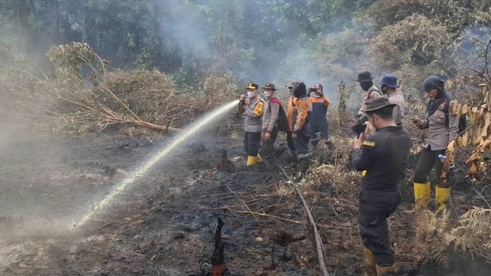 Petugas berjibaku padamkan api di Inhu. (Foto: Dok Polres Inhu)