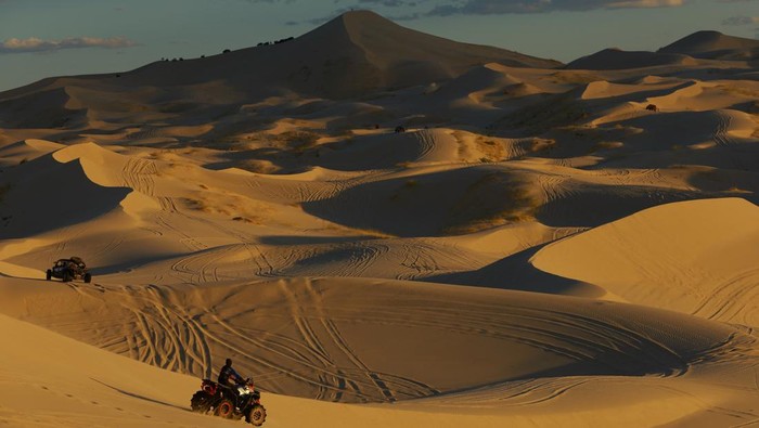 A drone view shows tourists visiting the Samalayuca dunes in the Chihuahua desert on the outskirts of Ciudad Juarez, Mexico August 18, 2024. REUTERS/Jose Luis Gonzalez