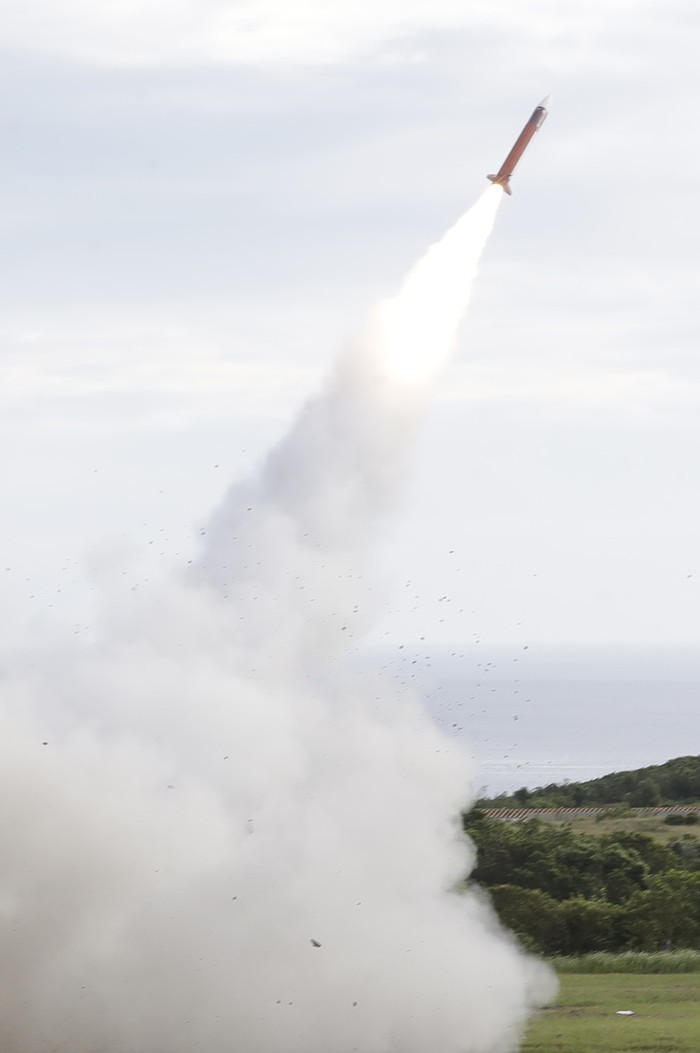 A MIM-104C (PAC-2) Patriot short-range anti-aircraft missile is launched during a drill in Pingtung County, Southern Taiwan, Tuesday, Aug. 20, 2024. (AP Photo/Chiang Ying-ying)