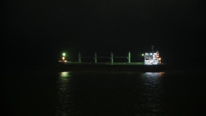A Liberian-flagged cargo ship is anchored after Argentine authorities quarantined it on the Parana River over a suspected case of mpox onboard, according to the government, in San Lorenzo, Argentina August 20, 2024. REUTERS/Tomas Cuesta