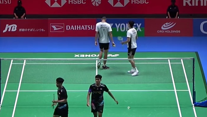 Daniel Marthin/M Shohibul Fikri di pertandingan pertama Japan Open 2024, Rabu (21/8/2024).